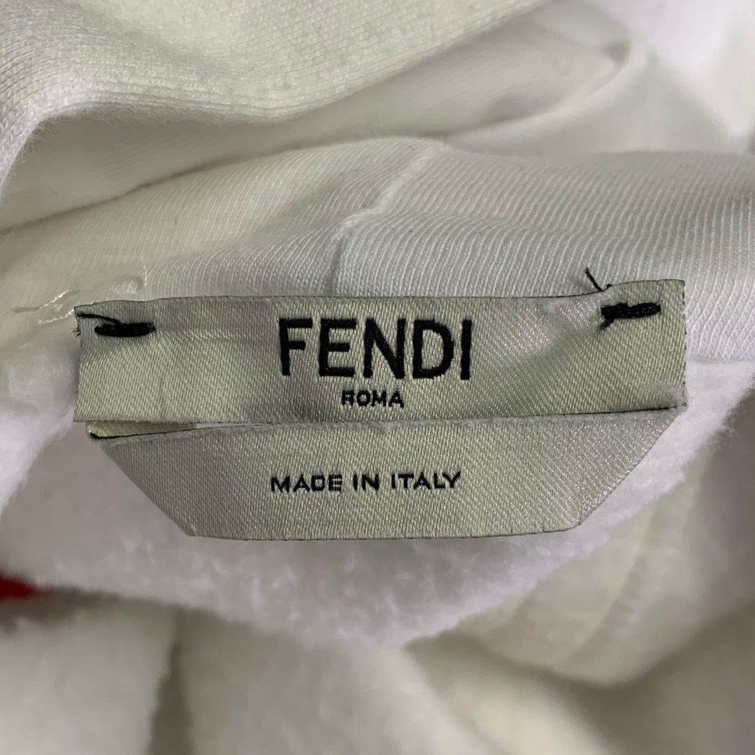 FENDI x FILA 2018 Size L White Black Red Cotton Logo Hoodie Casual Top