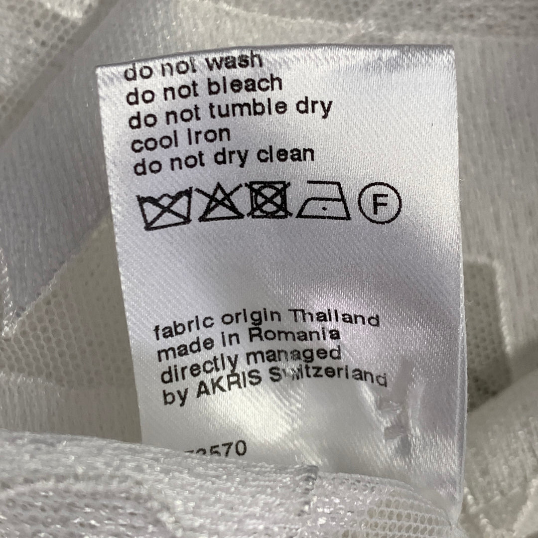 AKRIS Size 10 White Polyester Abstract Lace Nehru Collar Shirt