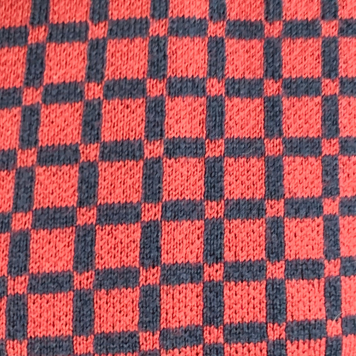 BODE Size S/M Red Navy Squares Cotton Knit Long Sleeve Shirt