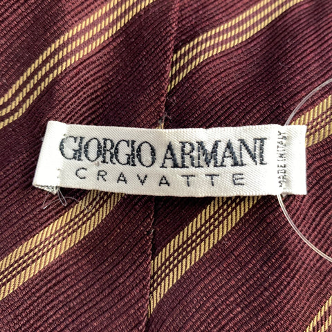 GIORGIO ARMANI Burgundy Camel Stripe Silk Blend Tie