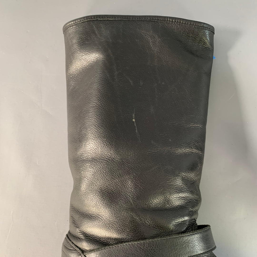 FENDI Size 9 Black Leather Shearling Lined Pull On Buckle Boots