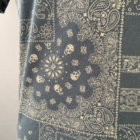 JOHN VARVATOS Size L Blue Grey Bandana Pima Cotton Crew Neck T-shirt