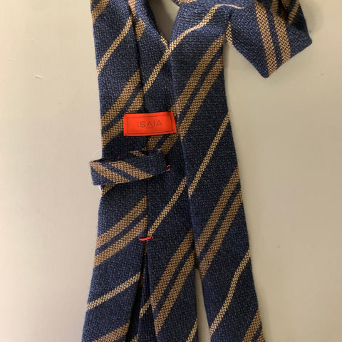 ISAIA Navy Brown Stripe Silk  Wool Tie