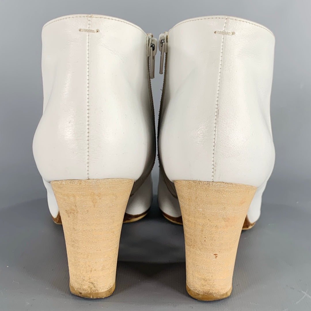 MAISON MARGIELA Size 7 White Natural Leather Peep Toe Boots