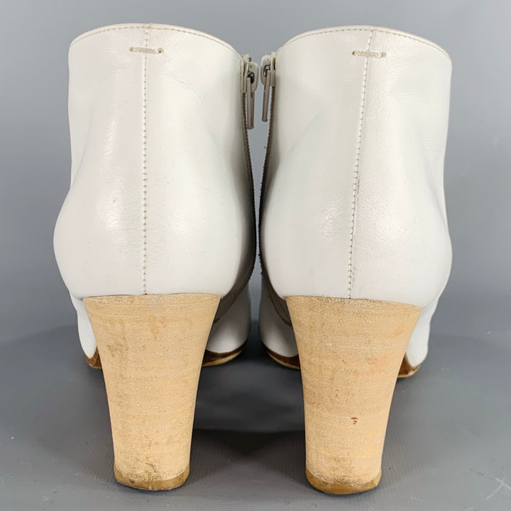 MAISON MARGIELA Size 7 White Natural Leather Peep Toe Boots