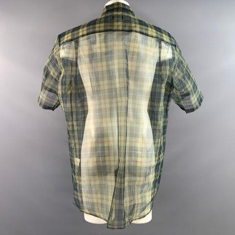 RAF SIMONS Size XS Navy Green Plaid Polyester Oversized Short Sleeve Shirt