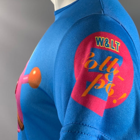 WALTER VAN BEIRENDONCK SS1997  Size S Blue Pink & Yellow Graphic Polyester T Shirt