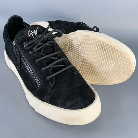 GIUSEPPE ZANOTTI Size 12 Black Suede Double Zipper Sneakers