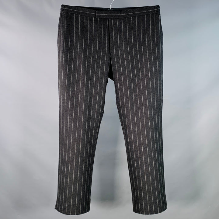 RALPH LAUREN Size 38 Grey Charcoal Pinstripe Wool Cashmere Zip Fly Dress Pants