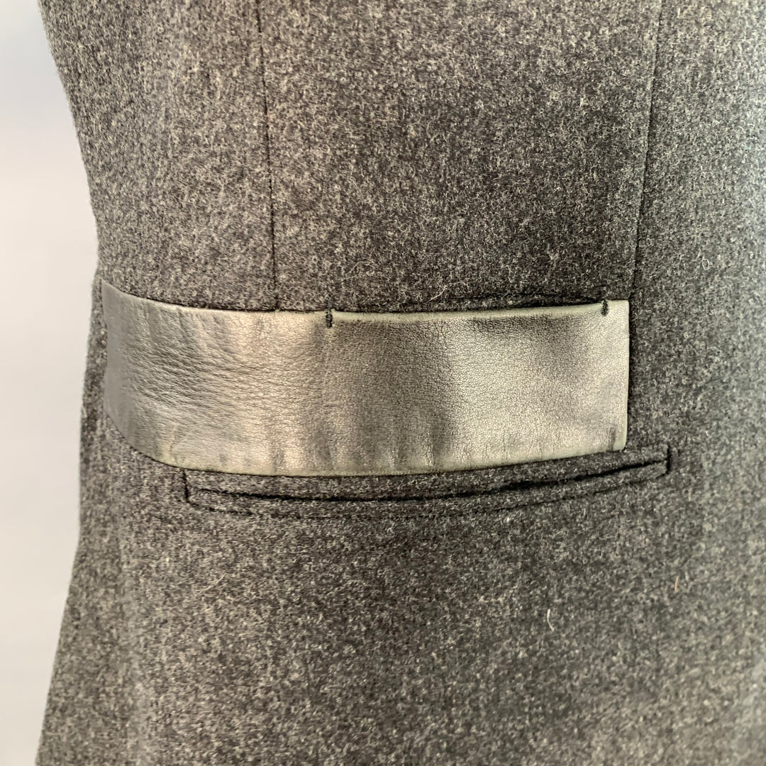 HERMES Size 42 Grey Heather Wool Lamb Leather Notch Lapel Sport Coat