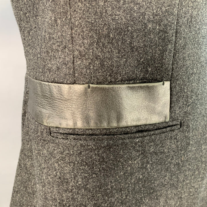 HERMES Size 42 Grey Heather Wool Lamb Leather Notch Lapel Sport Coat