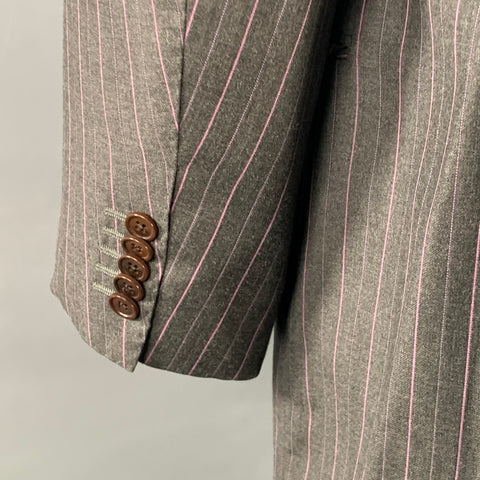 PAUL SMITH Size 46 Westbourne Regular Grey Purple Pinstripe Wool Notch Lapel Suit