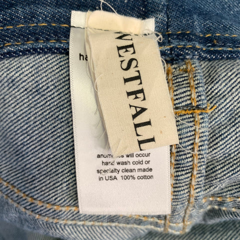 WESTFALL Size S Blue Red Cotton Painted Strawberry High Waisted Straight Button Fly Jeans