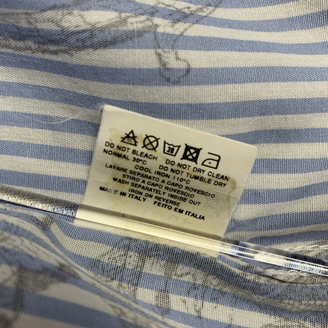 MOSCHINO JEANS Size L Blue Black White Stripe Cotton Long Sleeve Shirt