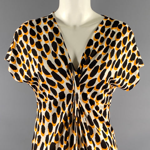 DIANE VON FURSTENBERG Size 2 Orange Black Silk Jersey Animal Print Pull On Dress
