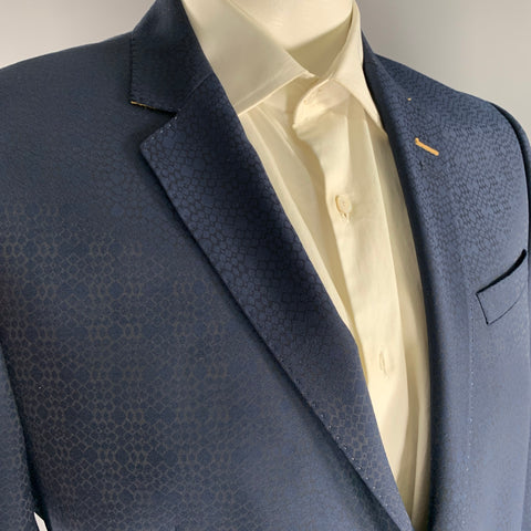 MACEOO Size 44 Navy Scale Print Viscose Blend Notch Lapel Sport Coat