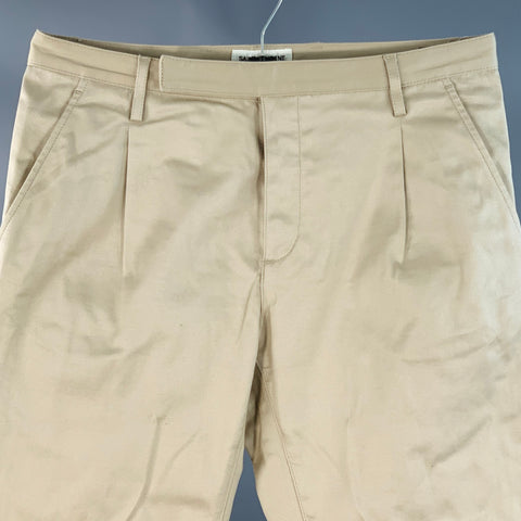 SAINT LAURENT Size 30 Beige Pleated Cotton Blend Pleated Straight Button Fly Casual Pants