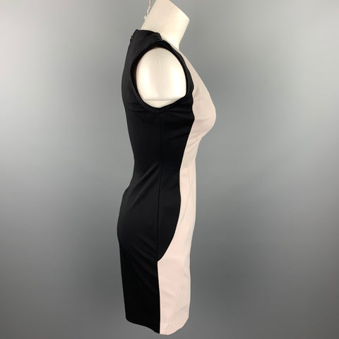 DIANE VON FURSTENBERG Size 2 Cream & Black Pleated Polyamide Sheath Dress