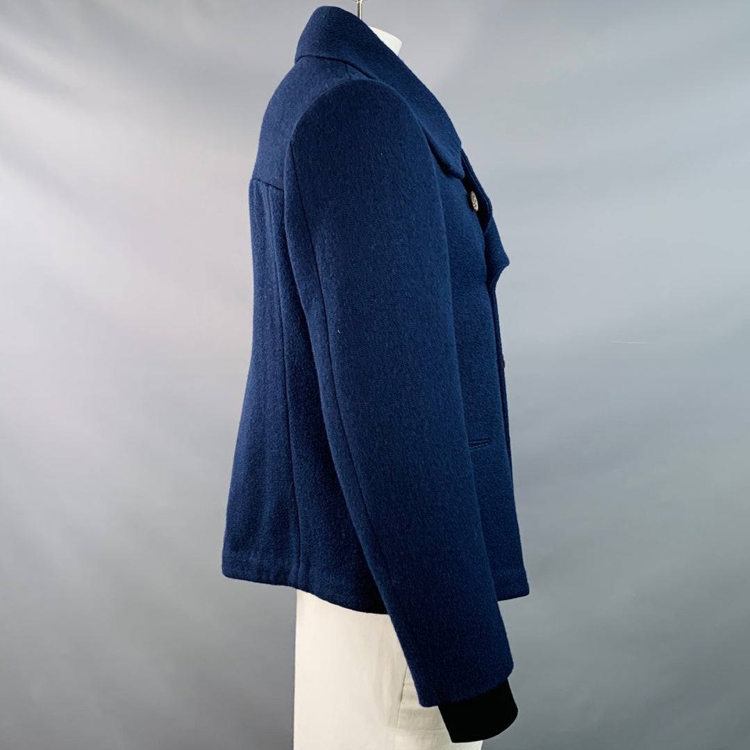 PAUL SMITH Size XL Navy Nylon Twill Double Breasted Coat