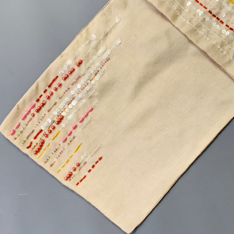 ETRO Beige Multi Color Beaded Leather Wool Silk Sequined Scarf