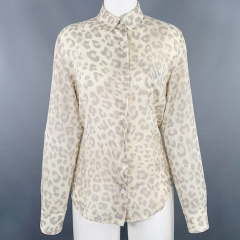 6397 Size S Beige Grey Cotton Animal Print Long Sleeve Shirt