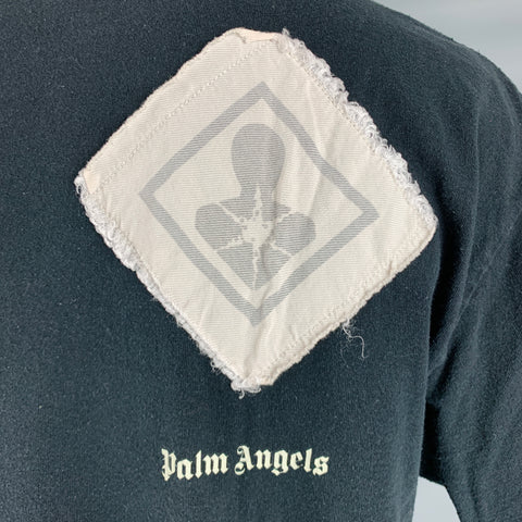 PALM ANGELS Size XL Black Patches Cotton Crew Neck T-shirt