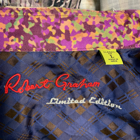 ROBERT GRAHAM Size L Limited Edition Multi Color Print Cotton Long Sleeve Shirt