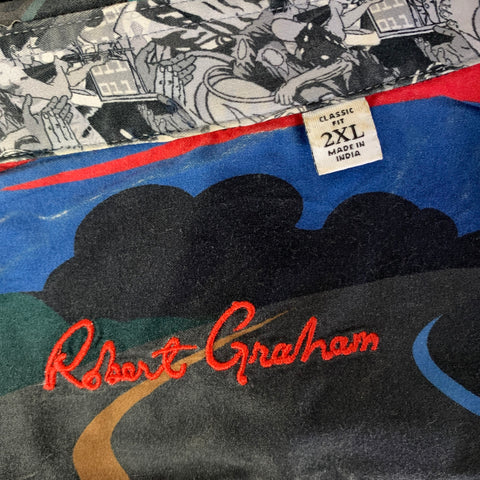 ROBERT GRAHAM Size XXL Black Comic Graphic Cotton Short Sleeve Shirt