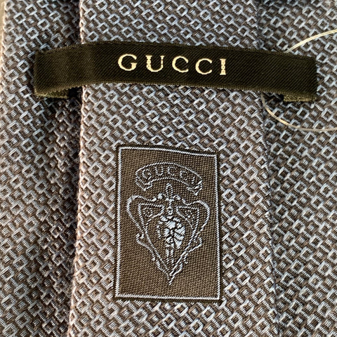GUCCI One Size Blue Grey Checkered Silk Tie