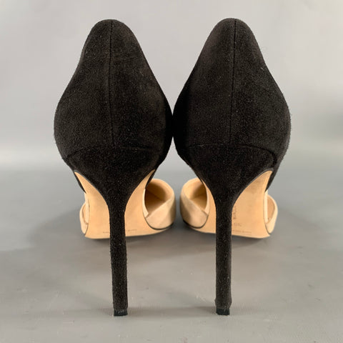 MANOLO BLAHNIK Size 9.5 Tan Black Suede Two Tone Suede Pointed Toe Pumps