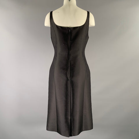 LUCIANO BARBERA Size 8 Black Silk  Wool Scoop Neck Knee-Length Dress