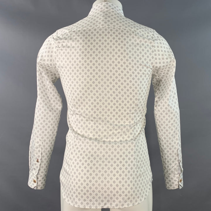 TED BAKER Size XS White Grey Abstract Cotton Spread Collar Long Sleeve Shirt