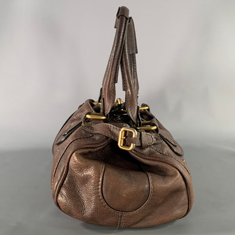 CHLOE Brown Gold Pebble Grain Leather Satchel Bag