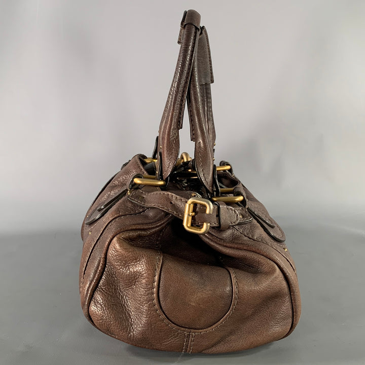 CHLOE Brown Gold Pebble Grain Leather Satchel Bag