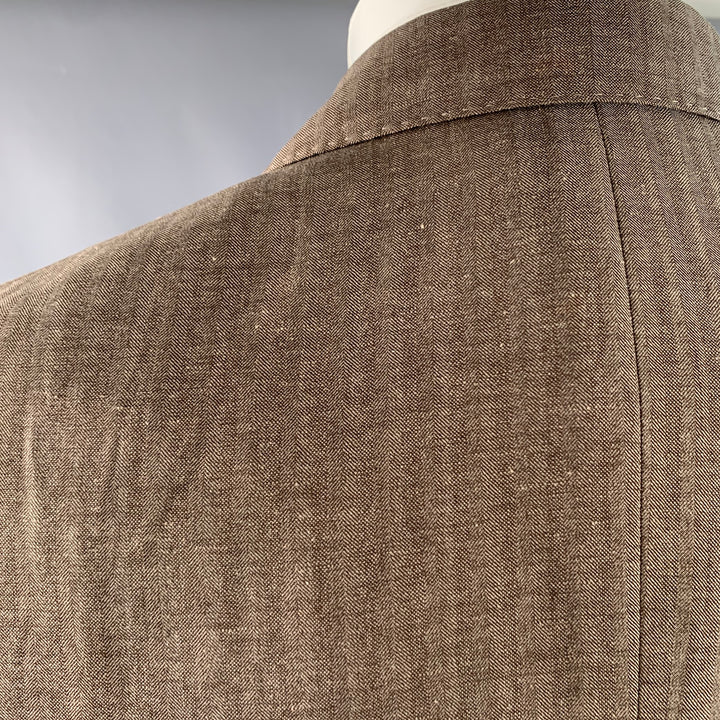 BRUNELLO CUCINELLI Size 38 Brown Herringbone Linen Wool Silk Peak Lapel Suit