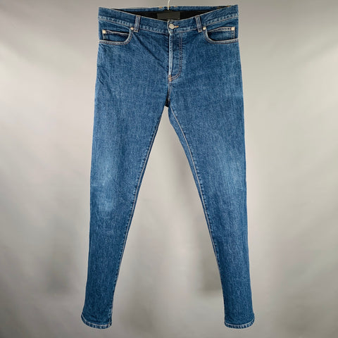 BALMAIN Size 32 Blue Cotton Blend Button Fly Jeans