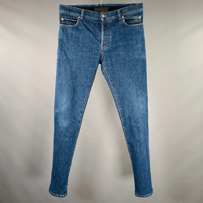 BALMAIN Size 32 Blue Cotton Blend Button Fly Jeans