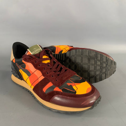 VALENTINO Size 11 Red Multi-Color Mixed Patterns Mixed Fabrics Hike Sneakers
