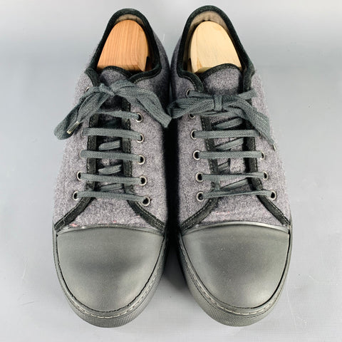 LANVIN Size 11 Grey Charcoal Fleece Low Top Sneakers