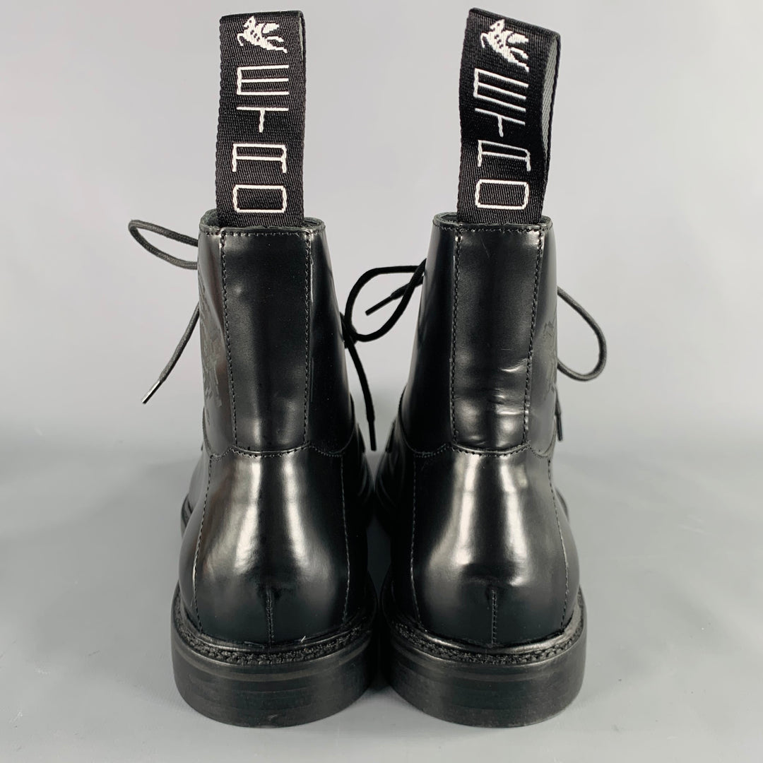 ETRO Size 12 Black Leather Pixel Art Lace-Up Boots – Sui 