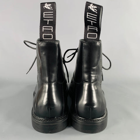 ETRO Size 12 Black Leather Pixel Art Lace-Up Boots