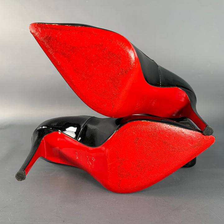 CHRISTIAN LOUBOUTIN Size 9.5 Pigalle Black Red Patent Leather Pointed Toe Pumps