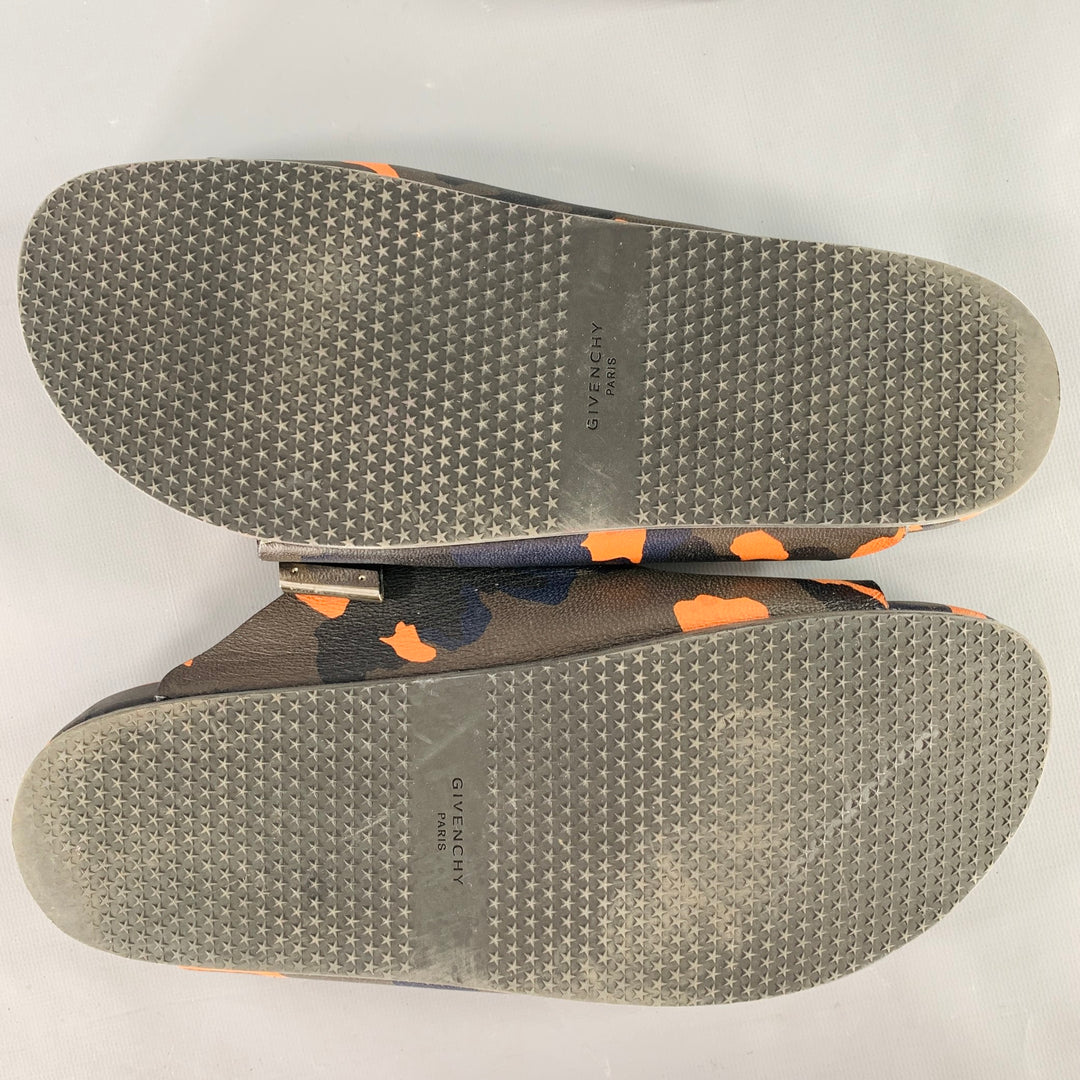 GIVENCHY Size 11 Black Green & Orange Camouflage Leather  display picture 2