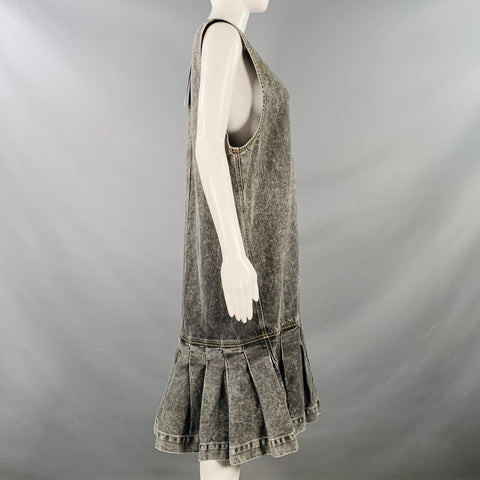VAQUERA Size M Grey Cotton Denim Contrast Stitch Oversized Drop Waist Deep V-Neck Dress