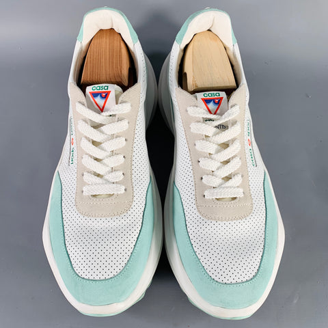CASABLANCA Size 12 White Mint Perforated Leather Color Block Sneakers