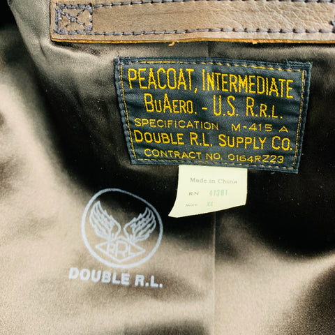 RRL by RALPH LAUREN Size XL Brown Leather Peacoat