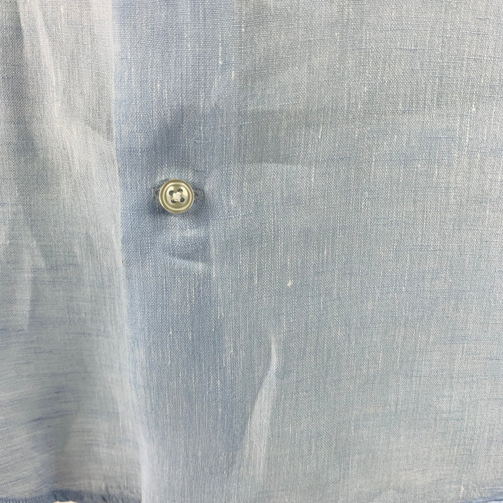 SAKS FIFTH AVENUE Size L Blue Linen Button Up Long Sleeve Shirt