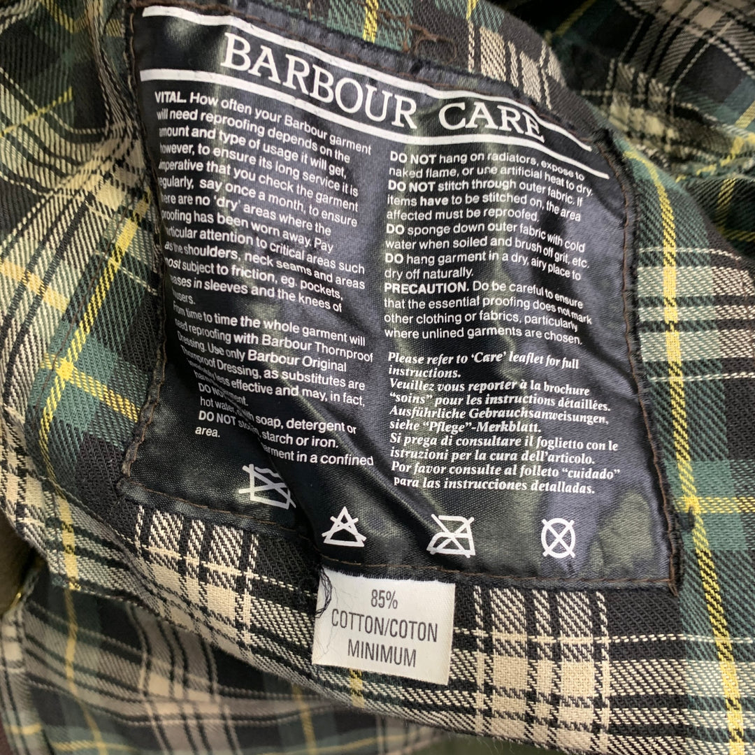 BARBOUR Size L Brown Olive Waxed Canvas Corduroy Collar Zip Snaps Jacket