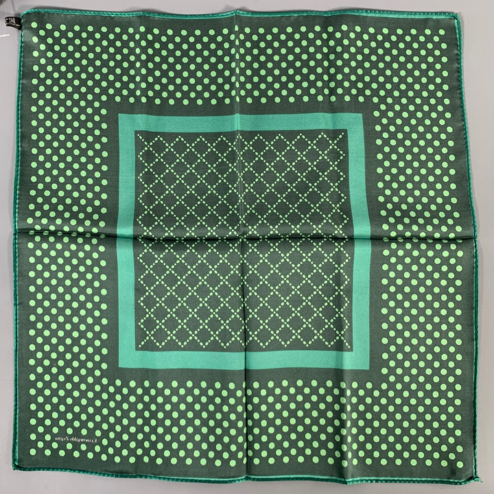 ERMENEGILDO ZEGNA Green Dark Green Dots Silk Pocket Square