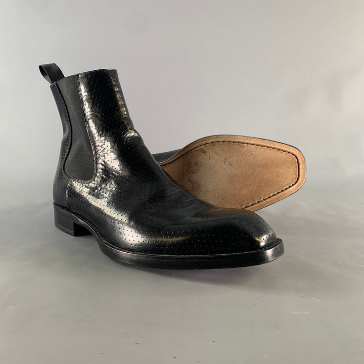 PAUL SMITH Size 9 Black Perforated Leather Ankle Boots